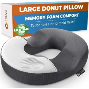 image5 STARS UNITED Donut Pillow Hemorrhoid Tailbone Cushion  Large Cushion for Pain Relief  Coccyx Prostate Sciatica Pelvic Floor Pressure Sores Pregnancy Postpartum Recovery BlackDark Gray