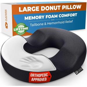 image5 STARS UNITED Donut Pillow Hemorrhoid Tailbone Cushion  Large Cushion for Pain Relief  Coccyx Prostate Sciatica Pelvic Floor Pressure Sores Pregnancy Postpartum Recovery BlackBlack