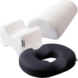 image5 STARS UNITED Half Moon Bolster SemiRoll Pillow and Knee Pillow for Side Sleepers and Donut Pillow Hemorrhoid Tailbone Cushion Bundle