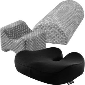 image5 STARS UNITED Half Moon Bolster SemiRoll Pillow and Knee Pillow for Side Sleepers and Seat Cushion for Office Chair Bundle
