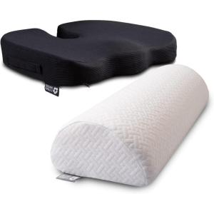 image5 STARS UNITED Half Moon Bolster SemiRoll Pillow and Seat Cushion for Desk Chair Bundle