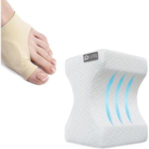 image5 STARS UNITED Knee Pillow Memory Foam Leg Pillow for Side Sleeping and Bunion Relief Sleeve with Gel Cushion Beige Large Size Bundle