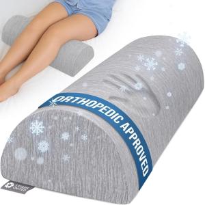 image5 STARS UNITED Knee Pillow for Back Sleeping  Memory Foam Cushion for Sciatica Pain Relief  Under Leg Support for Sleeping on Back  Half Moon Bolster for Bed WhiteArctic Gray