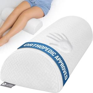 image5 STARS UNITED Knee Pillow for Back Sleeping  Memory Foam Cushion for Sciatica Pain Relief  Under Leg Support for Sleeping on Back  Half Moon Bolster for Bed WhiteWhite