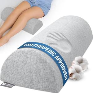 image5 STARS UNITED Knee Pillow for Back Sleeping  Memory Foam Cushion for Sciatica Pain Relief  Under Leg Support for Sleeping on Back  Half Moon Bolster for Bed WhiteNatural Gray