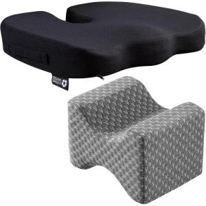 image5 STARS UNITED Knee Pillow for Side Sleepers  100 Memory Foam and Seat Cushion for Desk Chair Bundle
