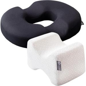 image5 STARS UNITED Knee Pillow for Side Sleepers White and Donut Pillow Hemorrhoid Tailbone Cushion Black Bundle