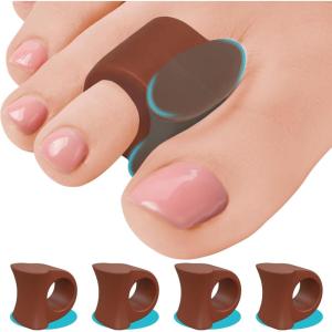 image5 STARS UNITED Toe Spacers for Men ampamp Women  4 Big and 2 Pinky Gel Separators for Overlapping ampamp Curled Toes Bunions Alignment  Diabetic Foot Care Silicone Spreader Corrector ampamp Straightener ClearBig 4 Pack Caramel