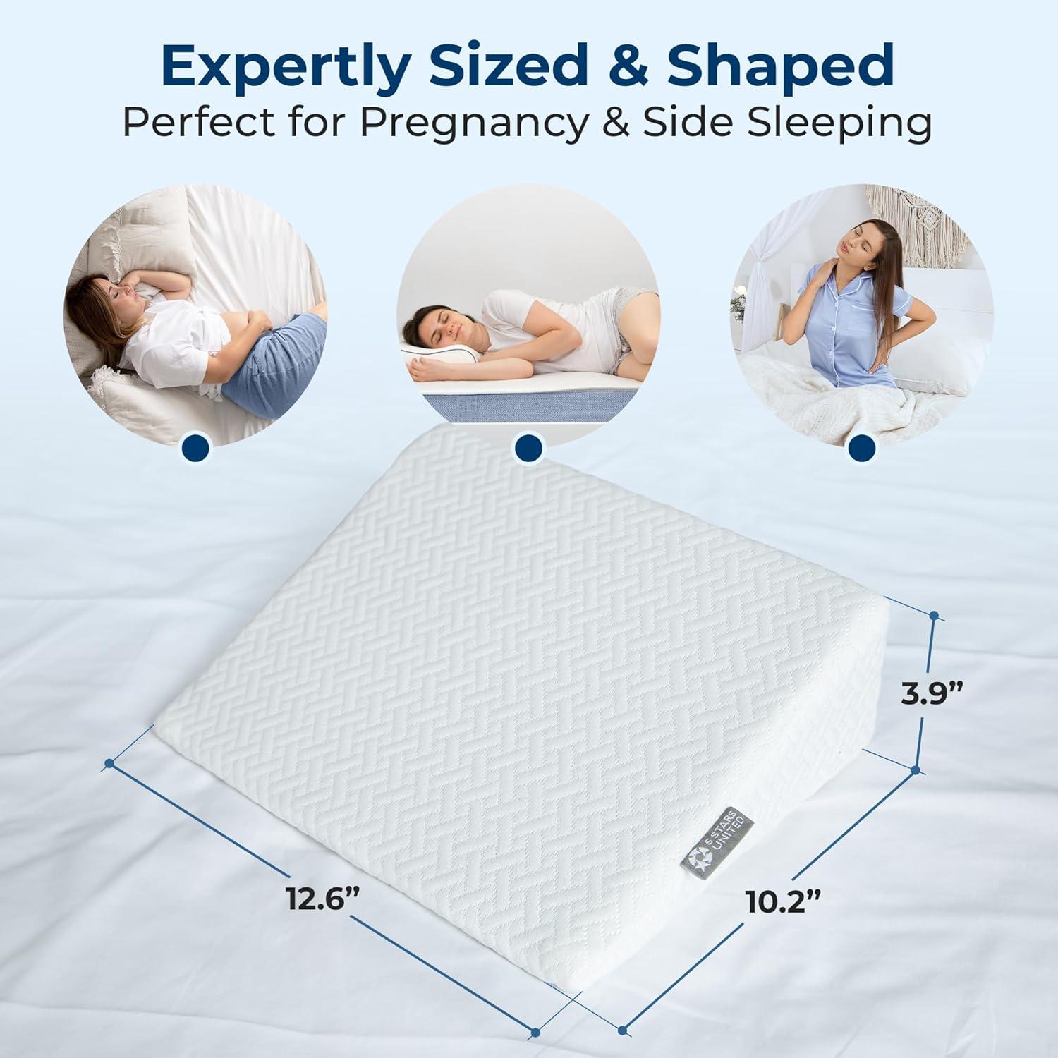 image5 STARS UNITED Small Knee Pillow for Side Sleepers  Wedge Firm Foam Support for Belly Back ampamp Knees  Compact Maternity Cushion for Travel ampamp Pregnancy Relief Arctic GrayWhite