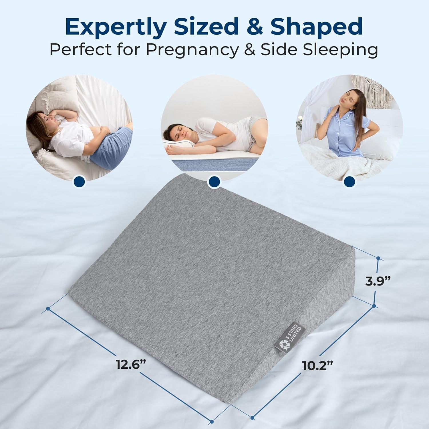 image5 STARS UNITED Small Knee Pillow for Side Sleepers  Wedge Firm Foam Support for Belly Back ampamp Knees  Compact Maternity Cushion for Travel ampamp Pregnancy Relief Arctic GrayNatural Gray