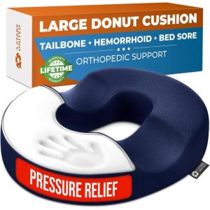 image5 STARS UNITED Donut Pillow Hemorrhoid Tailbone Cushion  Large Floor Cushion for Pain Relief  Coccyx Prostate Sciatica Pelvic Floor Pressure Sores Pregnancy Postpartum Recovery BlackBlue
