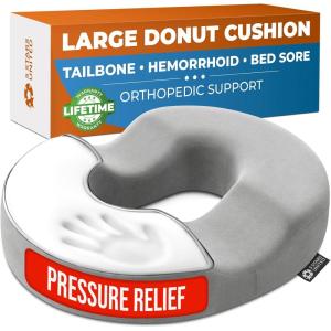 image5 STARS UNITED Donut Pillow Hemorrhoid Tailbone Cushion  Large Floor Cushion for Pain Relief  Coccyx Prostate Sciatica Pelvic Floor Pressure Sores Pregnancy Postpartum Recovery BlackLight Gray Suede
