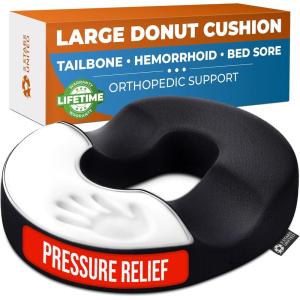 image5 STARS UNITED Donut Pillow Hemorrhoid Tailbone Cushion  Large Floor Cushion for Pain Relief  Coccyx Prostate Sciatica Pelvic Floor Pressure Sores Pregnancy Postpartum Recovery BlackBlack