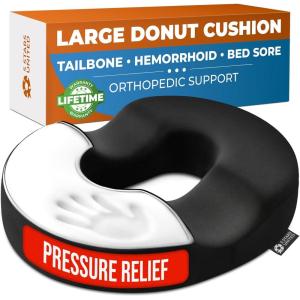 image5 STARS UNITED Donut Pillow Hemorrhoid Tailbone Cushion  Large Floor Cushion for Pain Relief  Coccyx Prostate Sciatica Pelvic Floor Pressure Sores Pregnancy Postpartum Recovery BlackBlack Suede