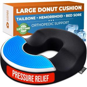 image5 STARS UNITED Donut Pillow Hemorrhoid Tailbone Cushion  Large Floor Cushion for Pain Relief  Coccyx Prostate Sciatica Pelvic Floor Pressure Sores Pregnancy Postpartum Recovery BlackArctic Black